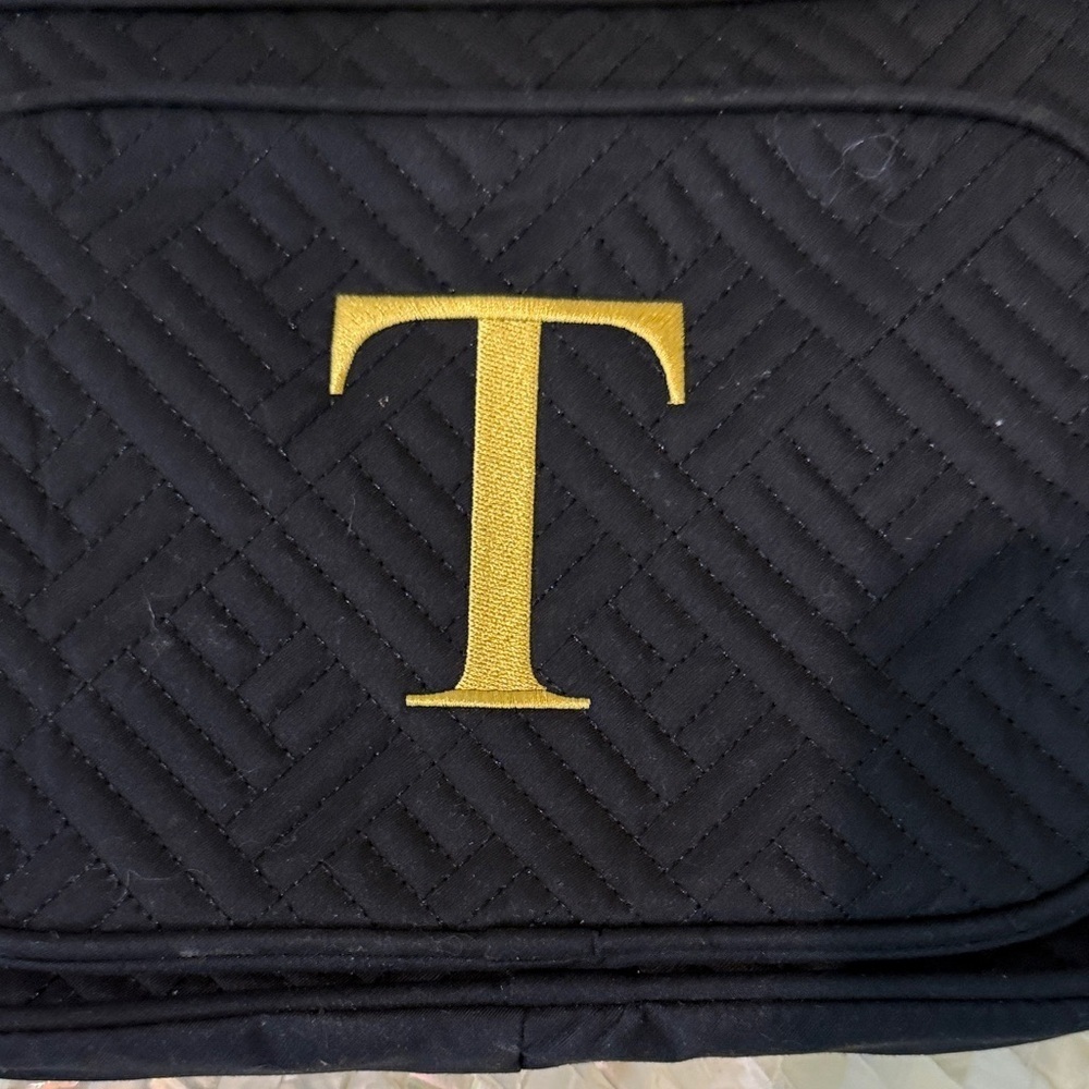 Black Quilted Bag with Gold T Monogram MAKE UP bag - Picture 2 of 8